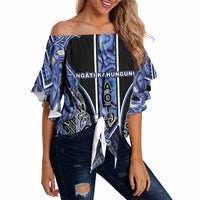 Aotearoa Ngati Kahungunu Off Shoulder Wrap Waist Top Maori Tribal Blue Paua Shell Pattern DT05 Blue - Polynesian Pride