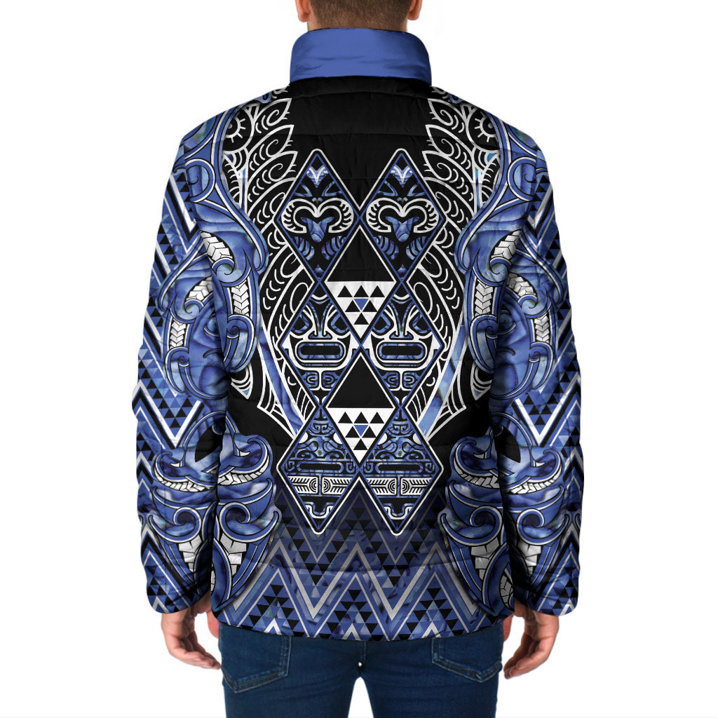 Aotearoa Ngati Kahungunu Padded Jacket Maori Tribal Blue Paua Shell Pattern DT05 - Polynesian Pride