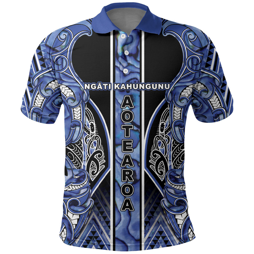 Aotearoa Ngati Kahungunu Polo Shirt Maori Tribal Blue Paua Shell Pattern DT05 Blue - Polynesian Pride