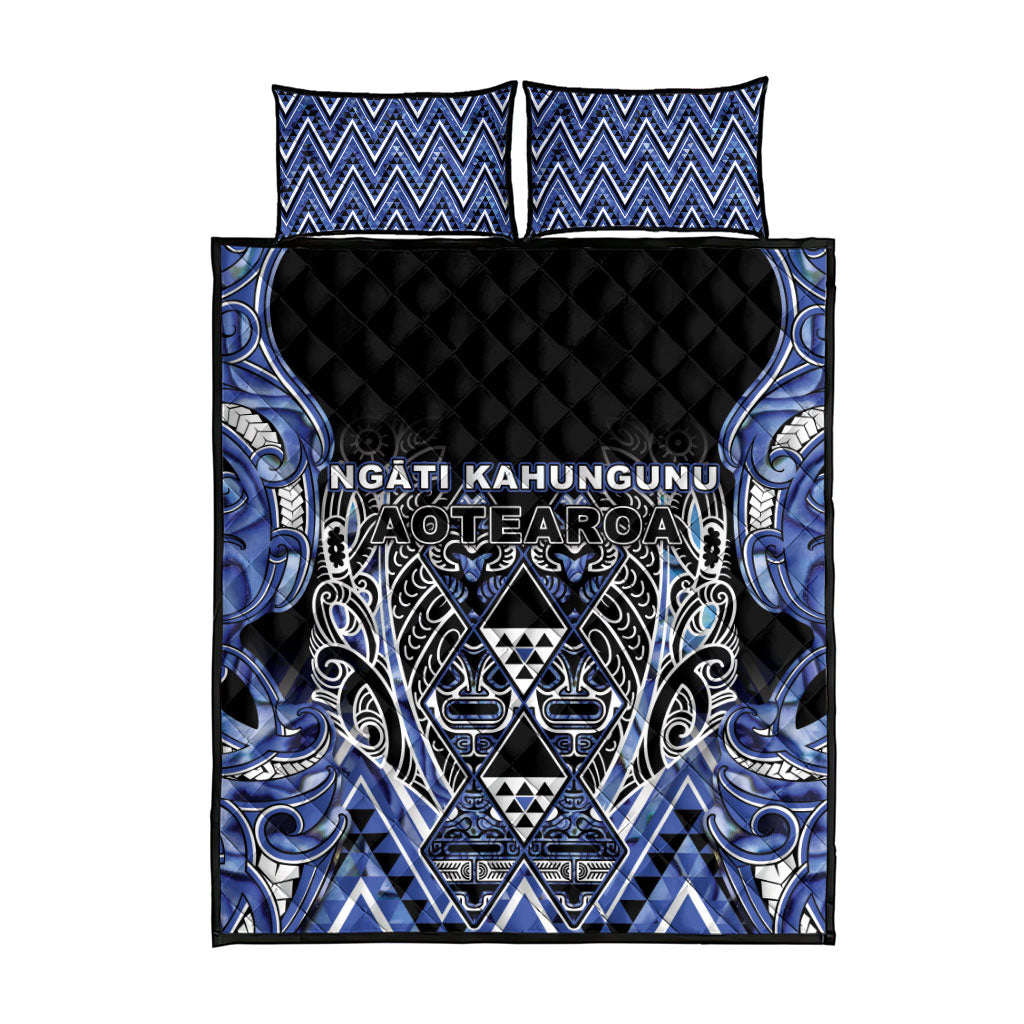 Aotearoa Ngati Kahungunu Quilt Bed Set Maori Tribal Blue Paua Shell Pattern DT05 - Polynesian Pride