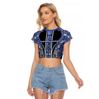 Aotearoa Ngati Kahungunu Raglan Cropped T Shirt Maori Tribal Blue Paua Shell Pattern DT05 Female Blue - Polynesian Pride