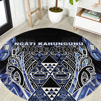 Aotearoa Ngati Kahungunu Round Carpet Maori Tribal Blue Paua Shell Pattern DT05 Blue - Polynesian Pride