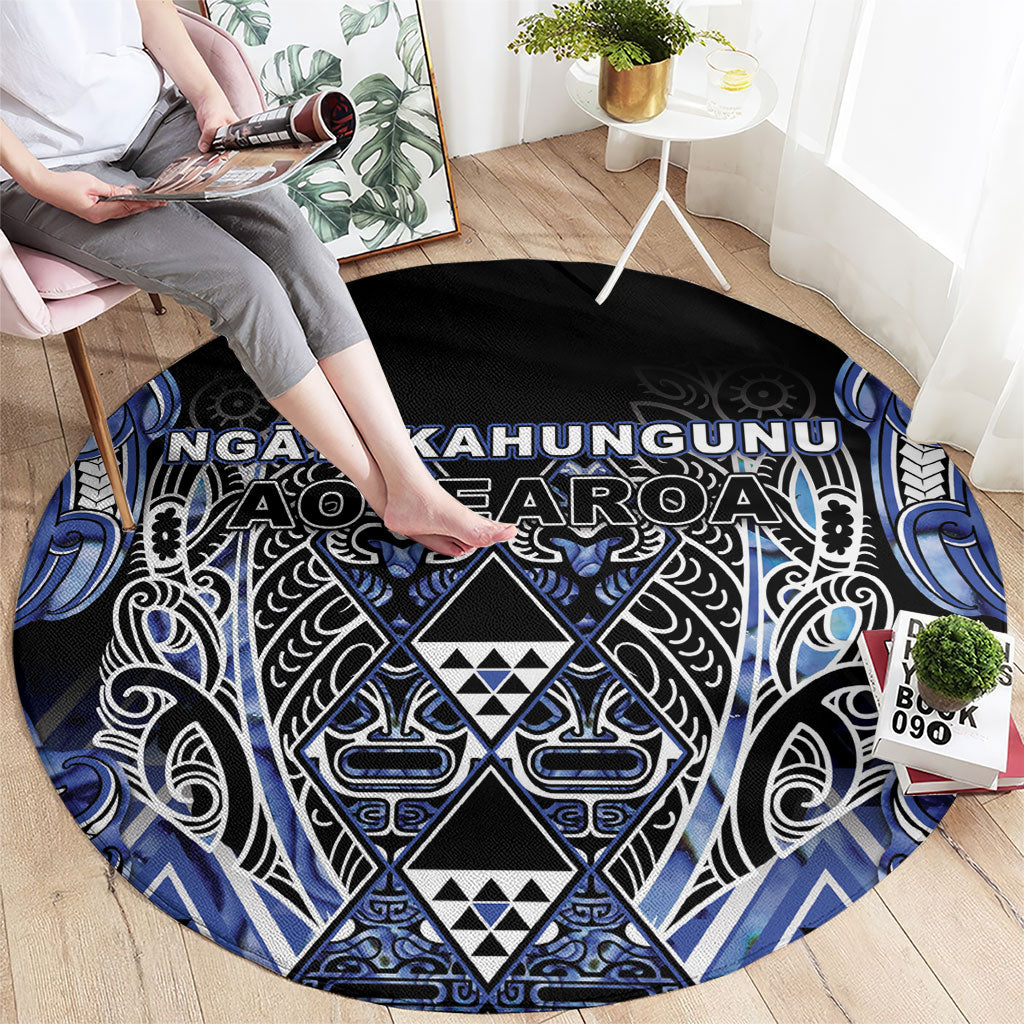Aotearoa Ngati Kahungunu Round Carpet Maori Tribal Blue Paua Shell Pattern DT05 - Polynesian Pride