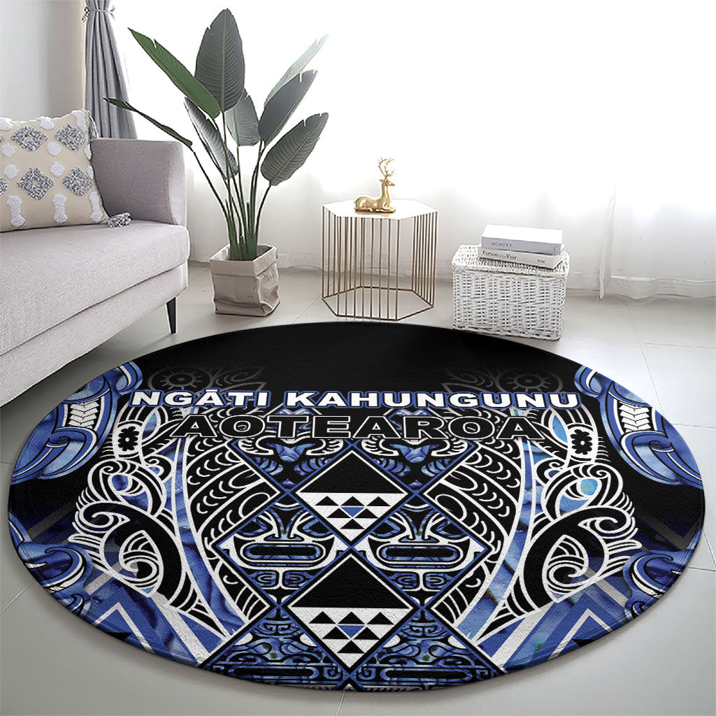 Aotearoa Ngati Kahungunu Round Carpet Maori Tribal Blue Paua Shell Pattern DT05 - Polynesian Pride
