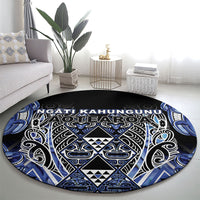 Aotearoa Ngati Kahungunu Round Carpet Maori Tribal Blue Paua Shell Pattern DT05 - Polynesian Pride