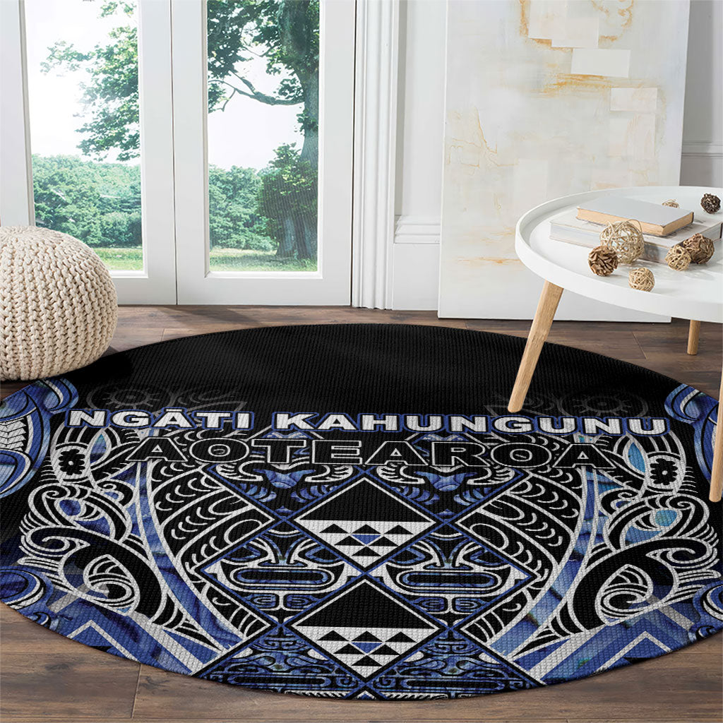 Aotearoa Ngati Kahungunu Round Carpet Maori Tribal Blue Paua Shell Pattern DT05 - Polynesian Pride