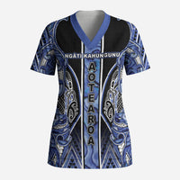 Aotearoa Ngati Kahungunu Scrub Top Maori Tribal Blue Paua Shell Pattern DT05 Adult Blue - Polynesian Pride