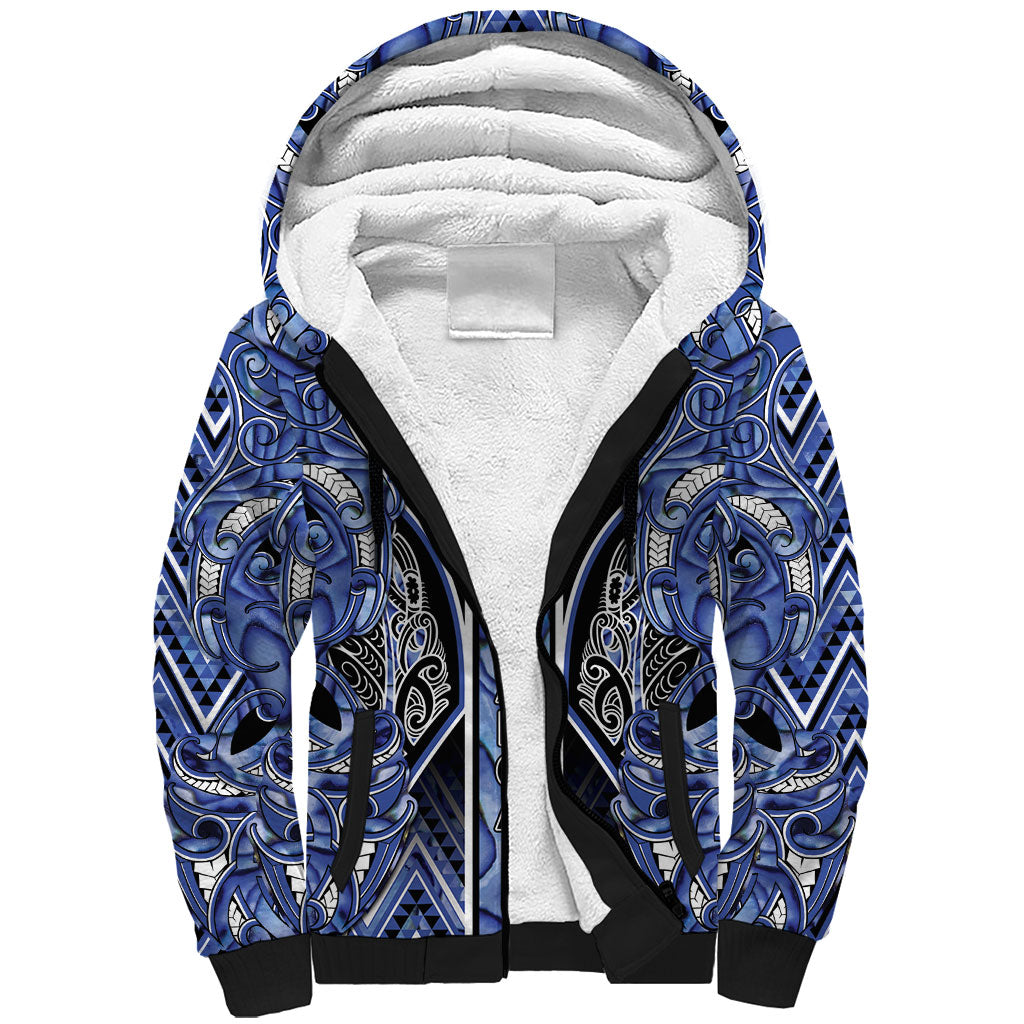 Aotearoa Ngati Kahungunu Sherpa Hoodie Maori Tribal Blue Paua Shell Pattern DT05 Unisex Blue - Polynesian Pride