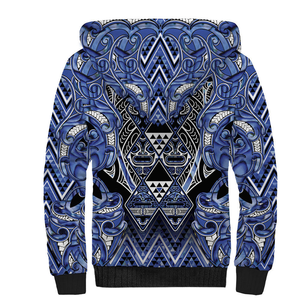 Aotearoa Ngati Kahungunu Sherpa Hoodie Maori Tribal Blue Paua Shell Pattern DT05 - Polynesian Pride