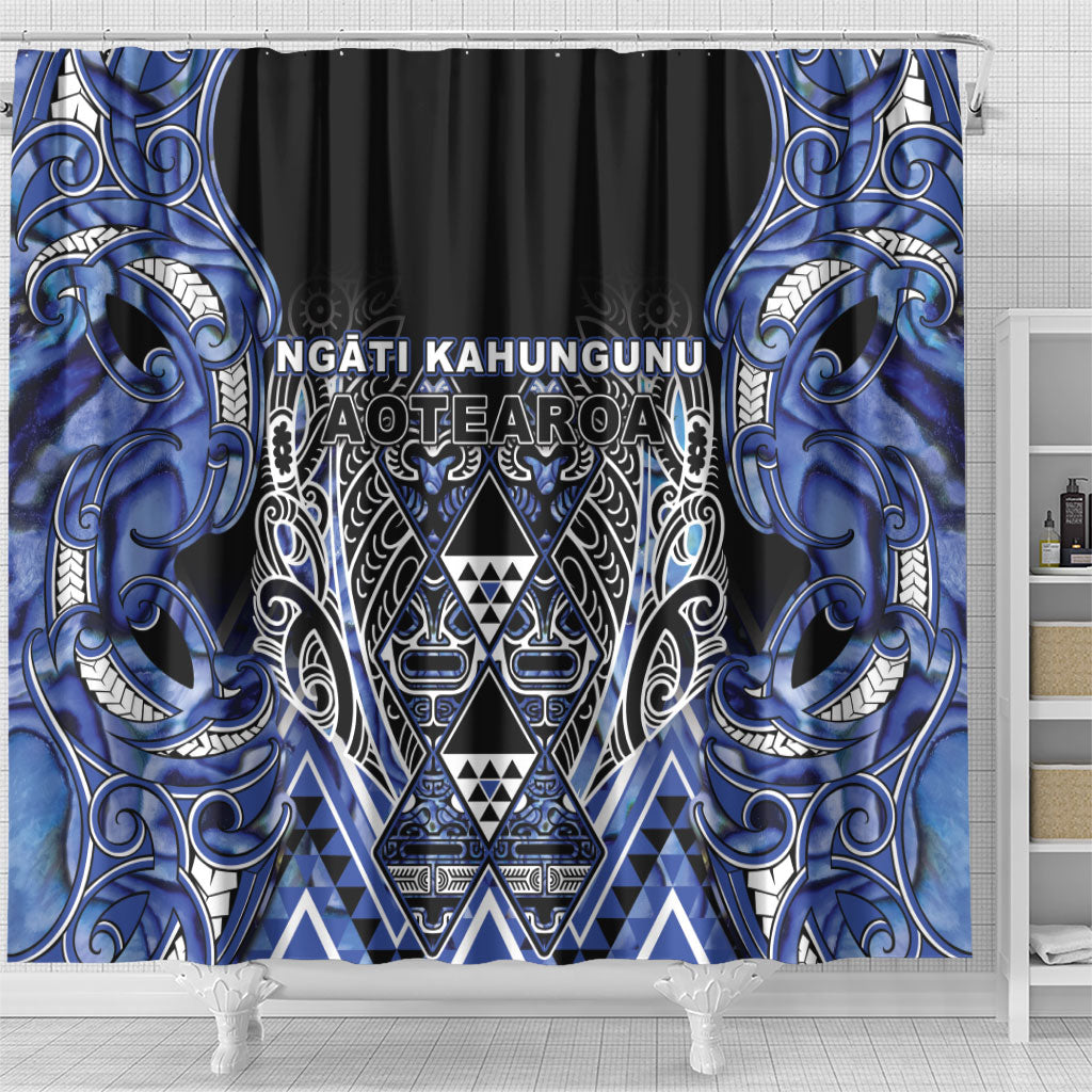 Aotearoa Ngati Kahungunu Shower Curtain Maori Tribal Blue Paua Shell Pattern DT05 - Polynesian Pride