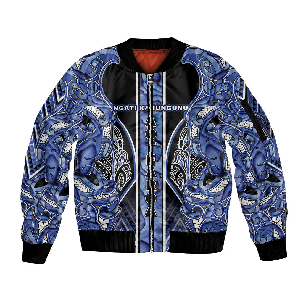 Aotearoa Ngati Kahungunu Sleeve Zip Bomber Jacket Maori Tribal Blue Paua Shell Pattern DT05 Unisex Blue - Polynesian Pride