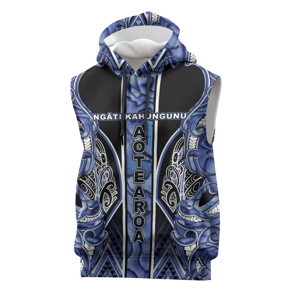 Aotearoa Ngati Kahungunu Sleeveless Hoodie Maori Tribal Blue Paua Shell Pattern DT05 Blue - Polynesian Pride