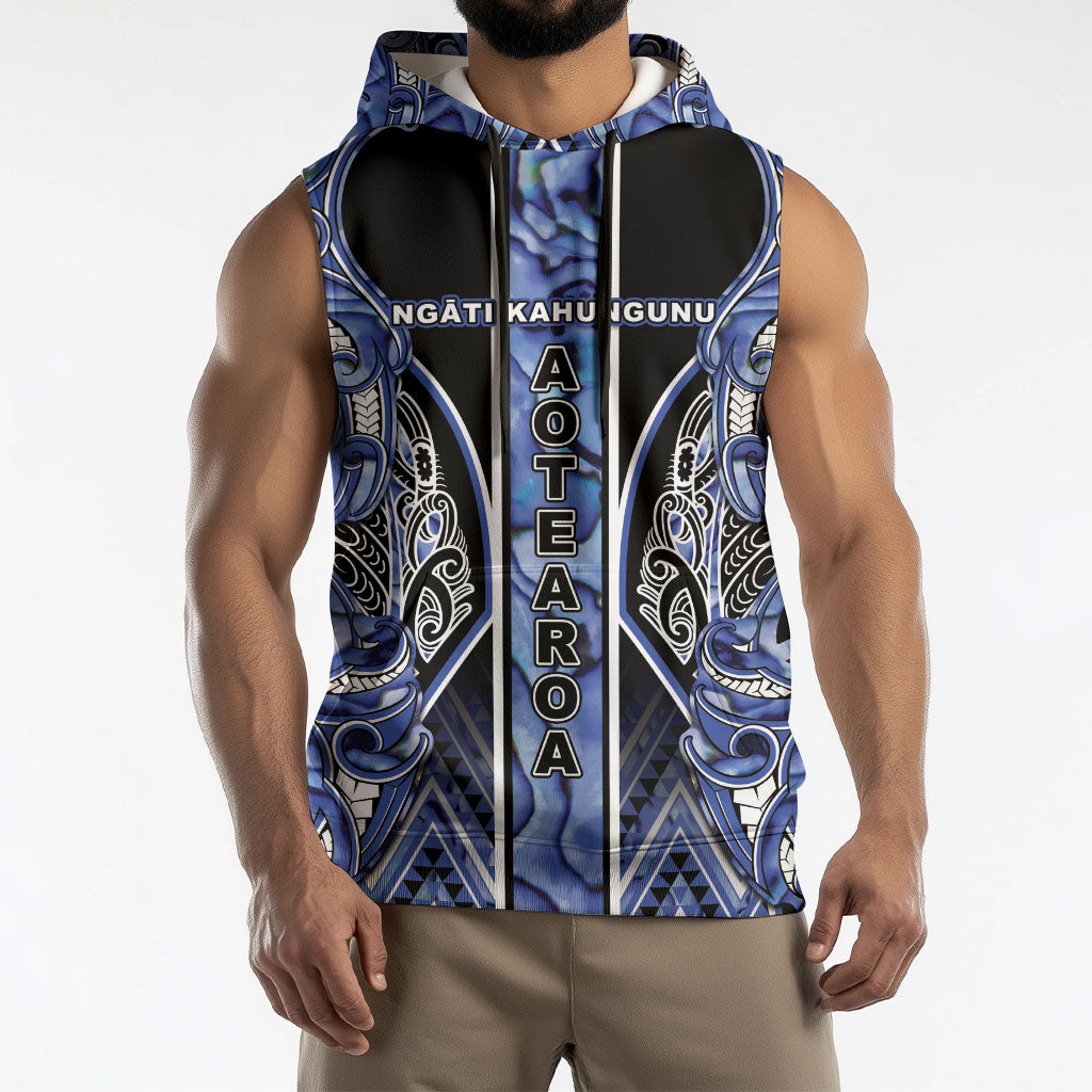 Aotearoa Ngati Kahungunu Sleeveless Hoodie Maori Tribal Blue Paua Shell Pattern DT05 - Polynesian Pride