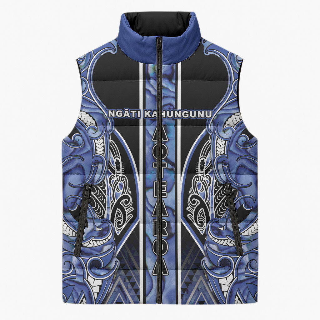 Aotearoa Ngati Kahungunu Sleeveless Puffer Jacket Maori Tribal Blue Paua Shell Pattern DT05 Unisex Blue - Polynesian Pride
