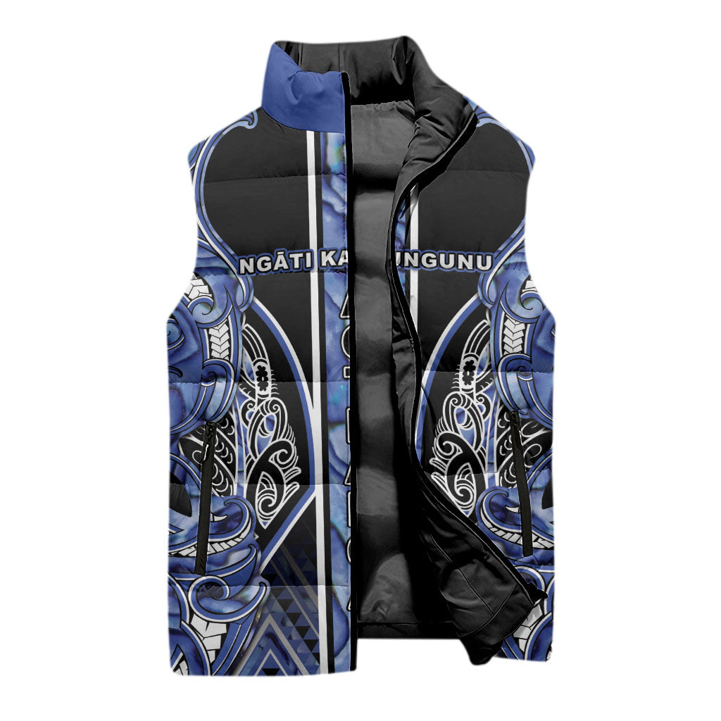Aotearoa Ngati Kahungunu Sleeveless Puffer Jacket Maori Tribal Blue Paua Shell Pattern DT05 - Polynesian Pride