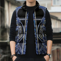 Aotearoa Ngati Kahungunu Sleeveless Puffer Jacket Maori Tribal Blue Paua Shell Pattern DT05 - Polynesian Pride