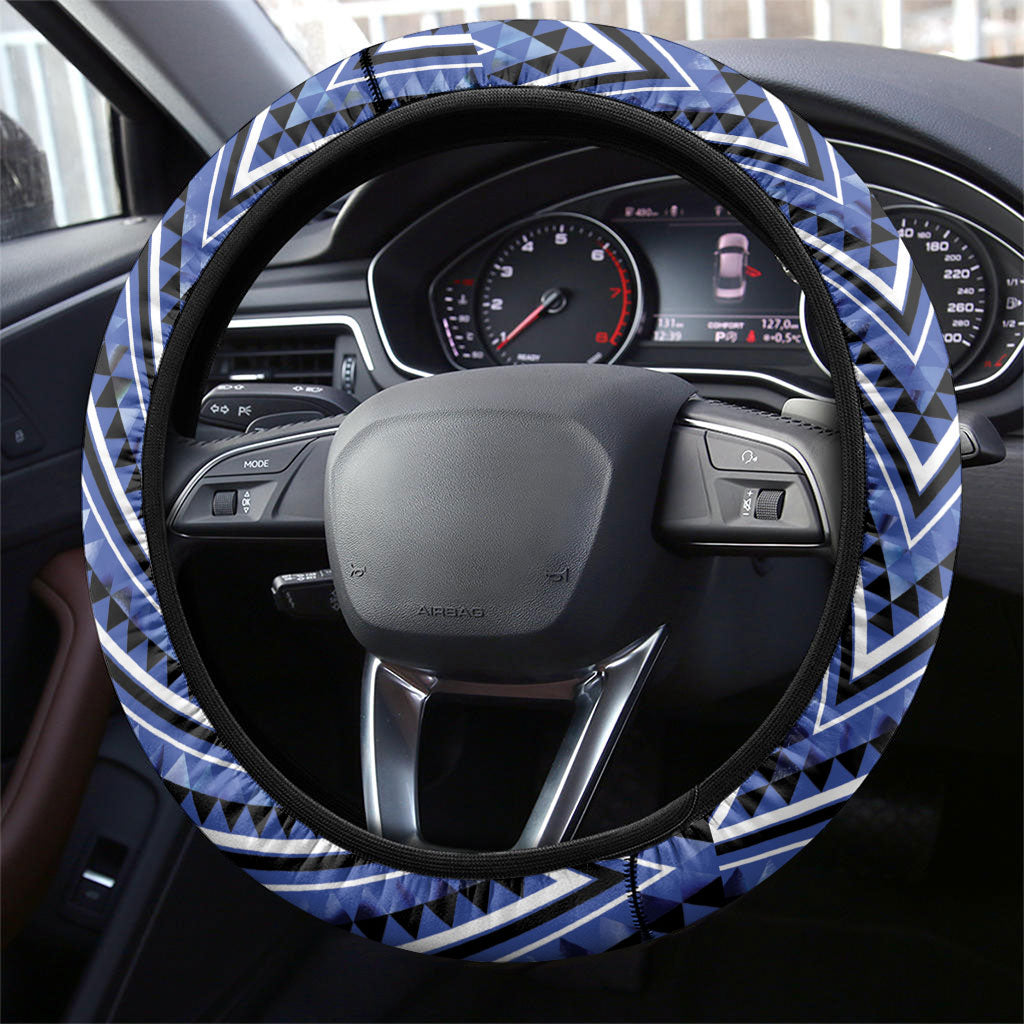 Aotearoa Ngati Kahungunu Steering Wheel Cover Maori Tribal Blue Paua Shell Pattern DT05 - Polynesian Pride