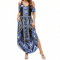 Aotearoa Ngati Kahungunu Summer Maxi Dress Maori Tribal Blue Paua Shell Pattern DT05 Women Blue - Polynesian Pride