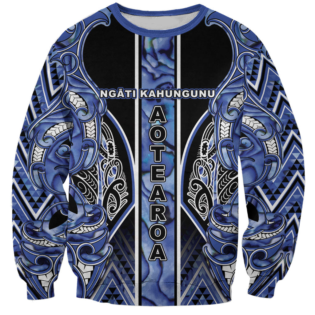 Aotearoa Ngati Kahungunu Sweatshirt Maori Tribal Blue Paua Shell Pattern DT05 Unisex Blue - Polynesian Pride