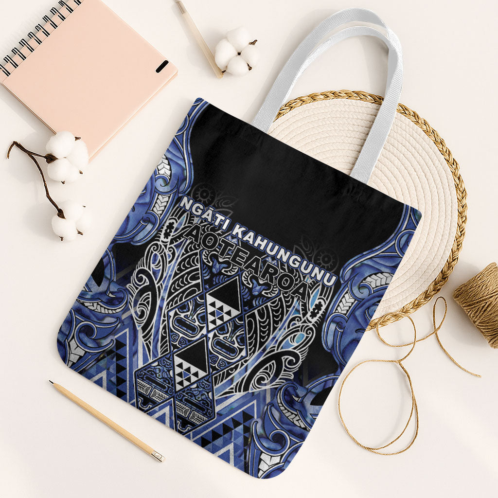 Aotearoa Ngati Kahungunu Tote Bag Maori Tribal Blue Paua Shell Pattern DT05 White Strap One Size Blue - Polynesian Pride