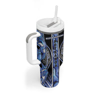 Aotearoa Ngati Kahungunu Tumbler With Handle Maori Tribal Blue Paua Shell Pattern DT05 - Polynesian Pride