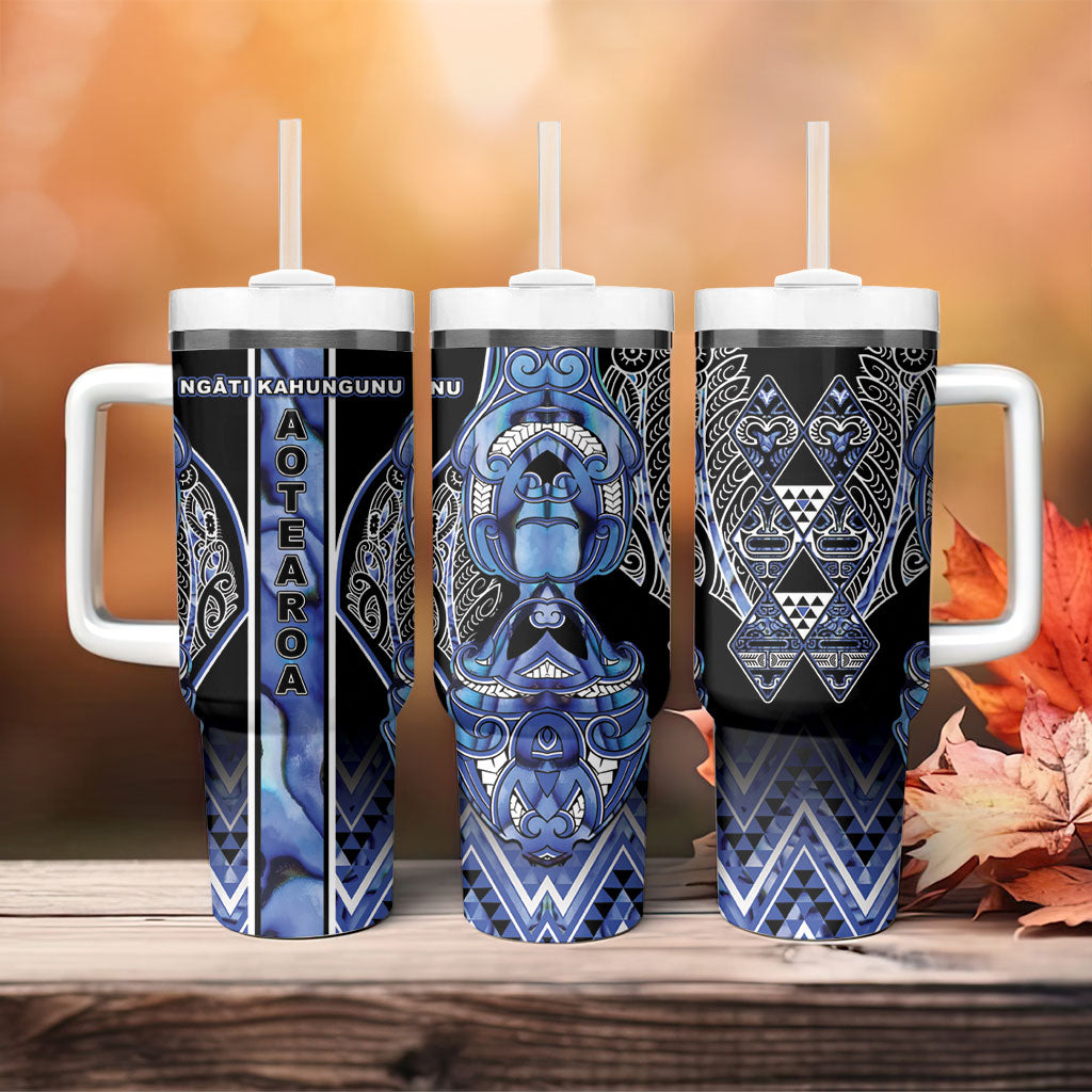 Aotearoa Ngati Kahungunu Tumbler With Handle Maori Tribal Blue Paua Shell Pattern DT05 - Polynesian Pride