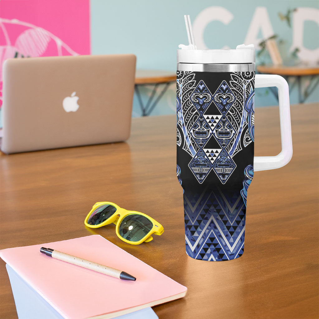 Aotearoa Ngati Kahungunu Tumbler With Handle Maori Tribal Blue Paua Shell Pattern DT05 - Polynesian Pride