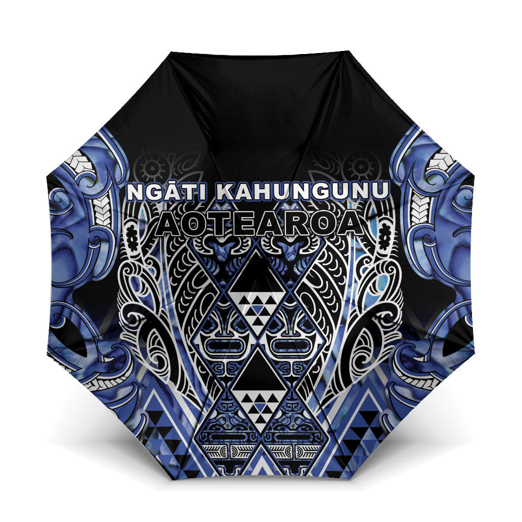 Aotearoa Ngati Kahungunu Umbrella Maori Tribal Blue Paua Shell Pattern DT05 One Size Folded 11.42 inch Opened Diameter 37.4 inch Blue - Polynesian Pride