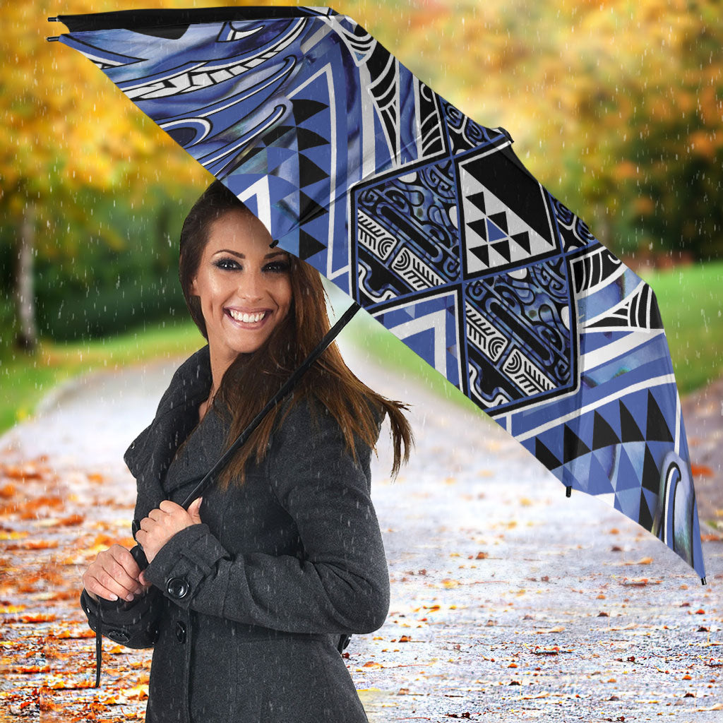 Aotearoa Ngati Kahungunu Umbrella Maori Tribal Blue Paua Shell Pattern DT05 - Polynesian Pride