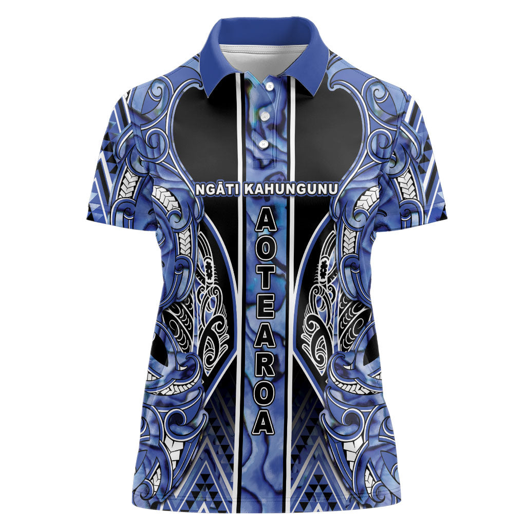 Aotearoa Ngati Kahungunu Women Polo Shirt Maori Tribal Blue Paua Shell Pattern DT05 Female Blue - Polynesian Pride