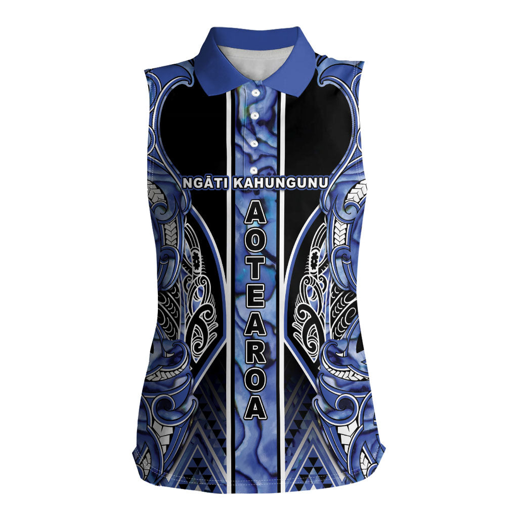 Aotearoa Ngati Kahungunu Women Sleeveless Polo Shirt Maori Tribal Blue Paua Shell Pattern DT05 Female Blue - Polynesian Pride