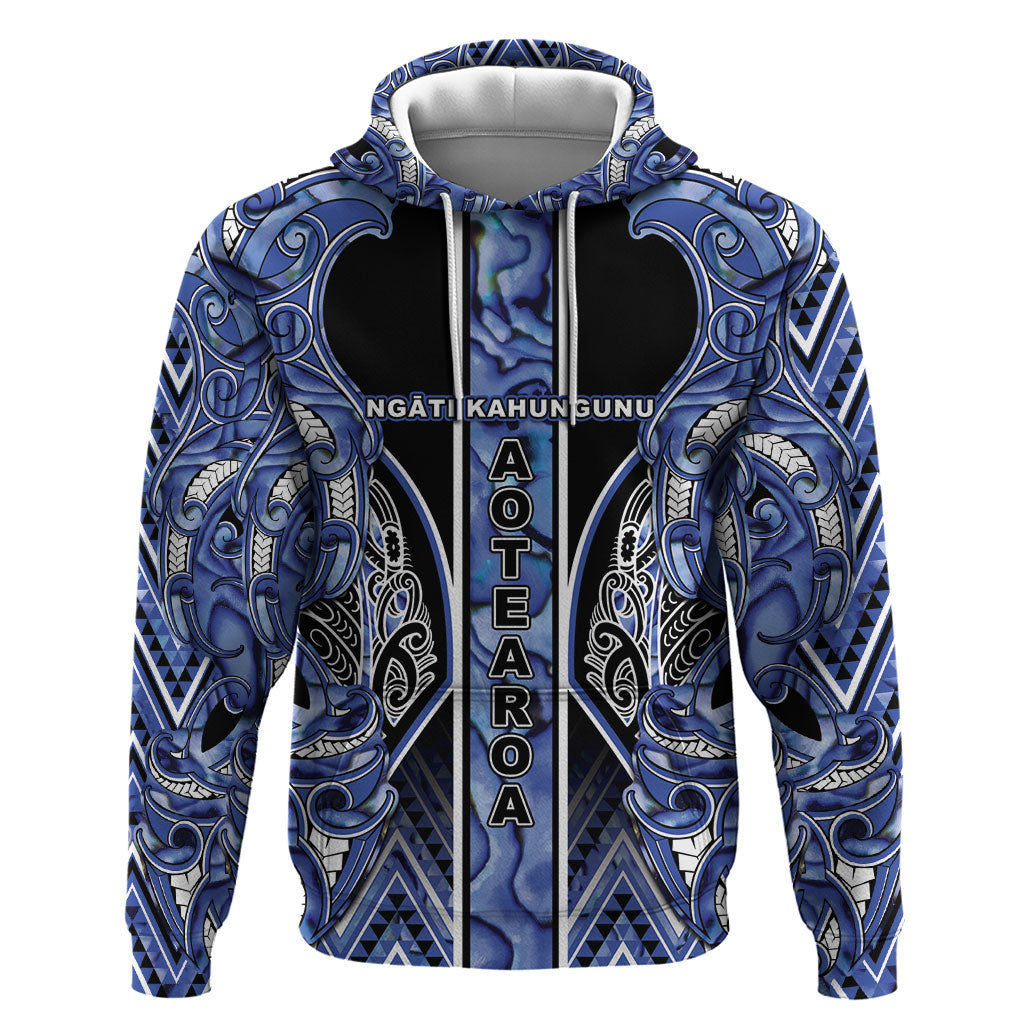 Aotearoa Ngati Kahungunu Zip Hoodie Maori Tribal Blue Paua Shell Pattern DT05 Pullover Hoodie Blue - Polynesian Pride