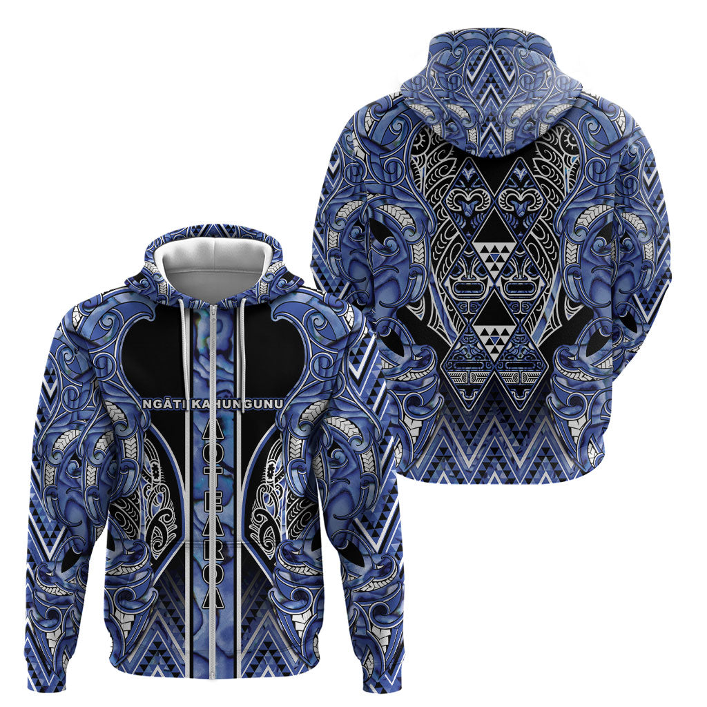 Aotearoa Ngati Kahungunu Zip Hoodie Maori Tribal Blue Paua Shell Pattern DT05 - Polynesian Pride
