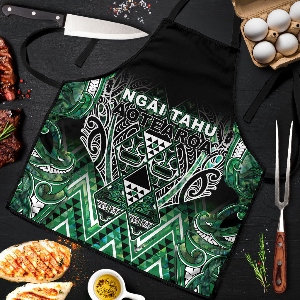 Aotearoa Ngai Tahu Apron Maori Tribal Dark Green Paua Shell Pattern DT05 Green - Polynesian Pride