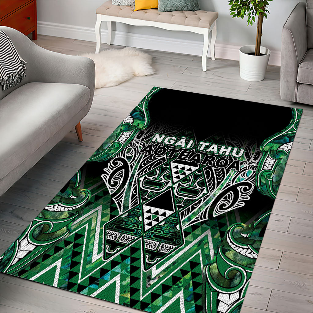 Aotearoa Ngai Tahu Area Rug Maori Tribal Dark Green Paua Shell Pattern DT05 - Polynesian Pride