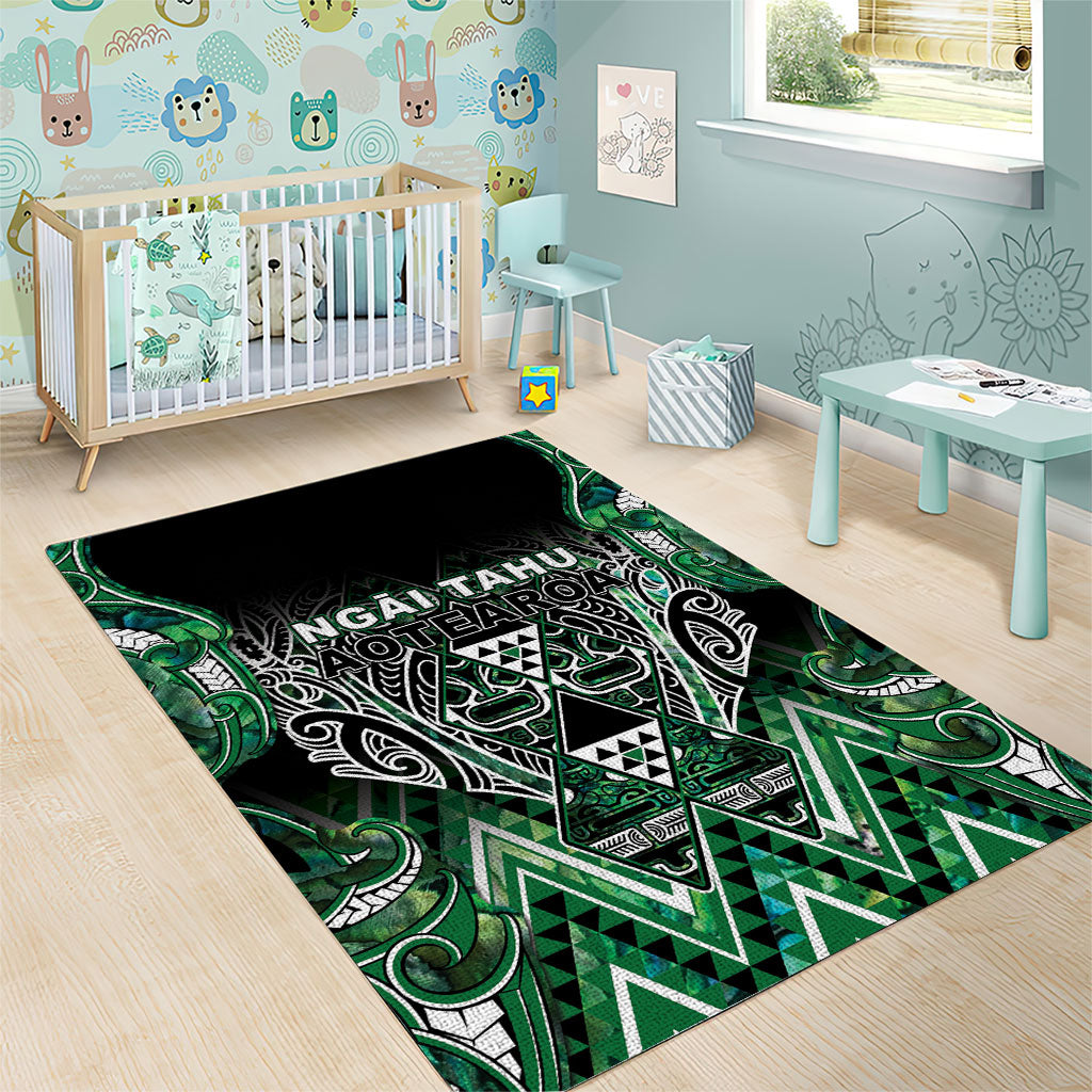 Aotearoa Ngai Tahu Area Rug Maori Tribal Dark Green Paua Shell Pattern DT05 - Polynesian Pride