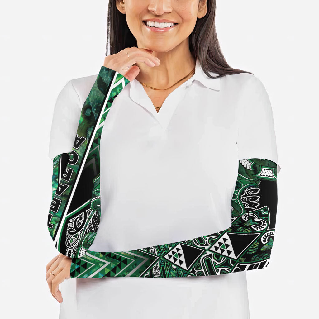 Aotearoa Ngai Tahu Arm Sleeves Maori Tribal Dark Green Paua Shell Pattern DT05 - Polynesian Pride