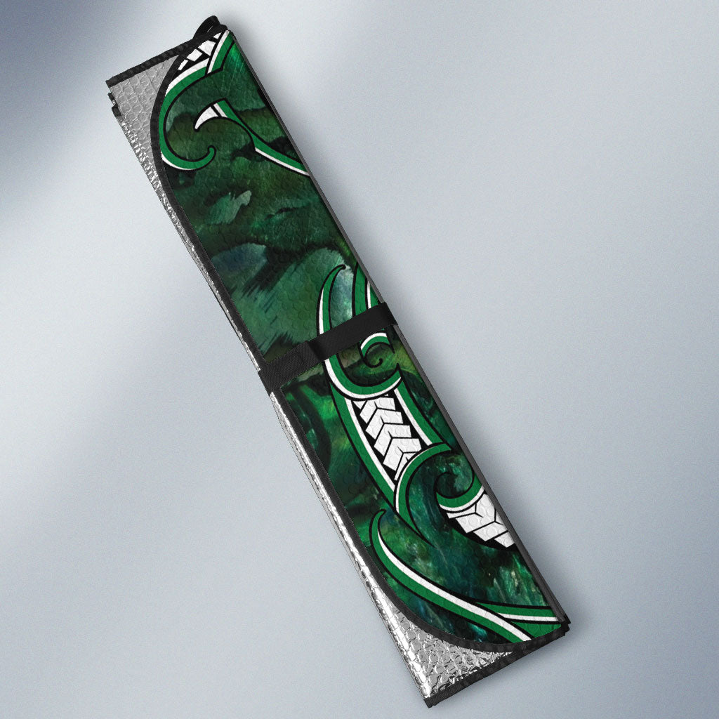 Aotearoa Ngai Tahu Auto Sun Shade Maori Tribal Dark Green Paua Shell Pattern DT05 - Polynesian Pride