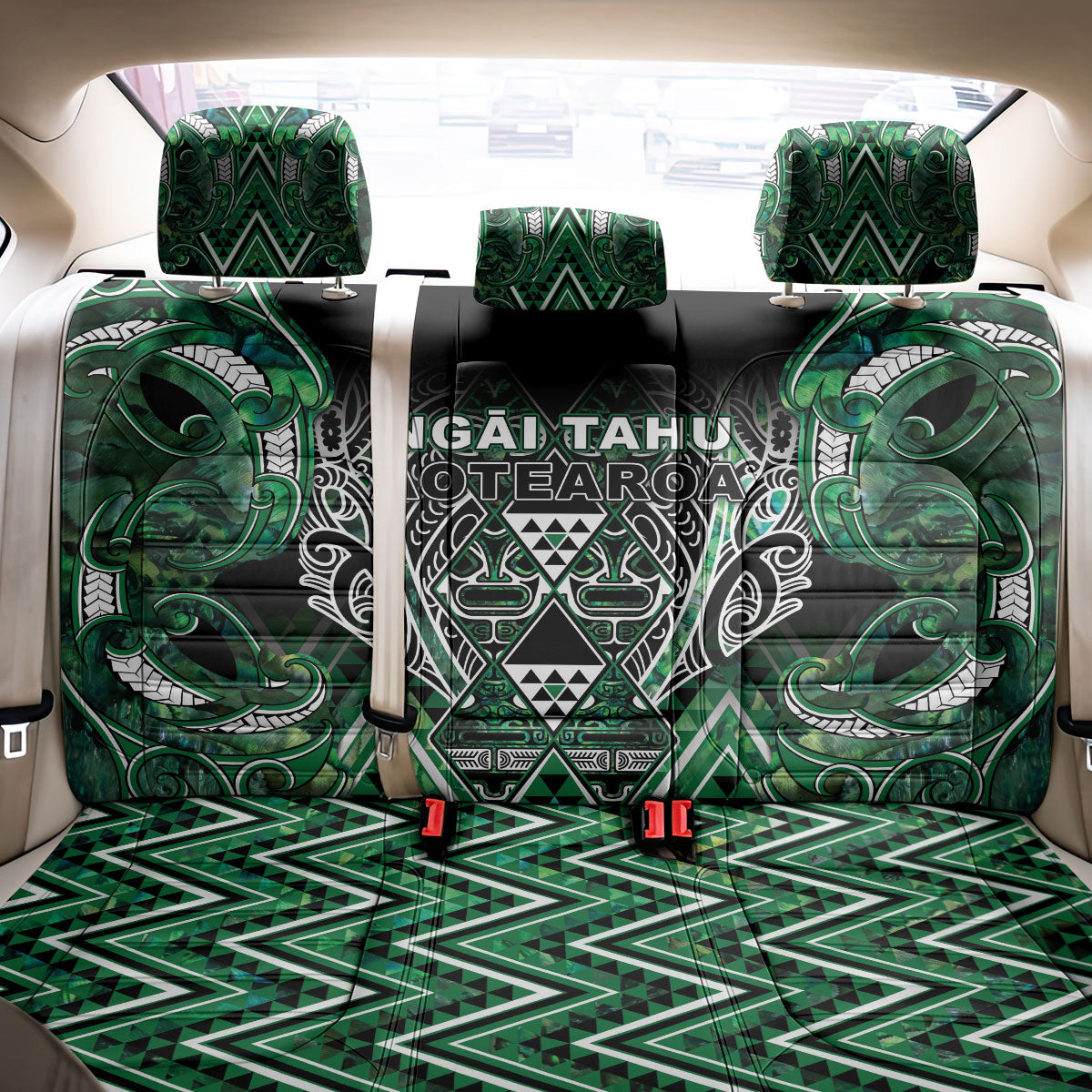 Aotearoa Ngai Tahu Back Car Seat Cover Maori Tribal Dark Green Paua Shell Pattern DT05 - Polynesian Pride