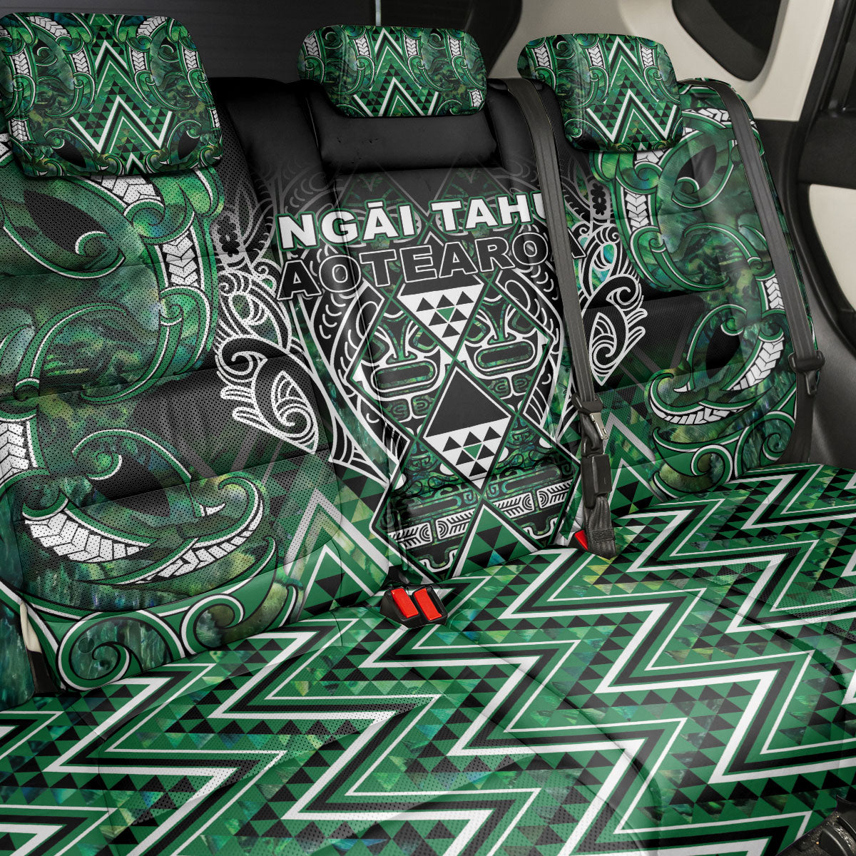 Aotearoa Ngai Tahu Back Car Seat Cover Maori Tribal Dark Green Paua Shell Pattern DT05 - Polynesian Pride