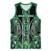 Aotearoa Ngai Tahu Basketball Jersey Maori Tribal Dark Green Paua Shell Pattern DT05 Unisex Green - Polynesian Pride