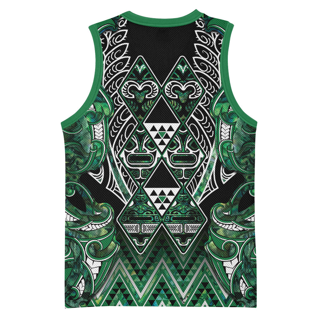 Aotearoa Ngai Tahu Basketball Jersey Maori Tribal Dark Green Paua Shell Pattern DT05 - Polynesian Pride