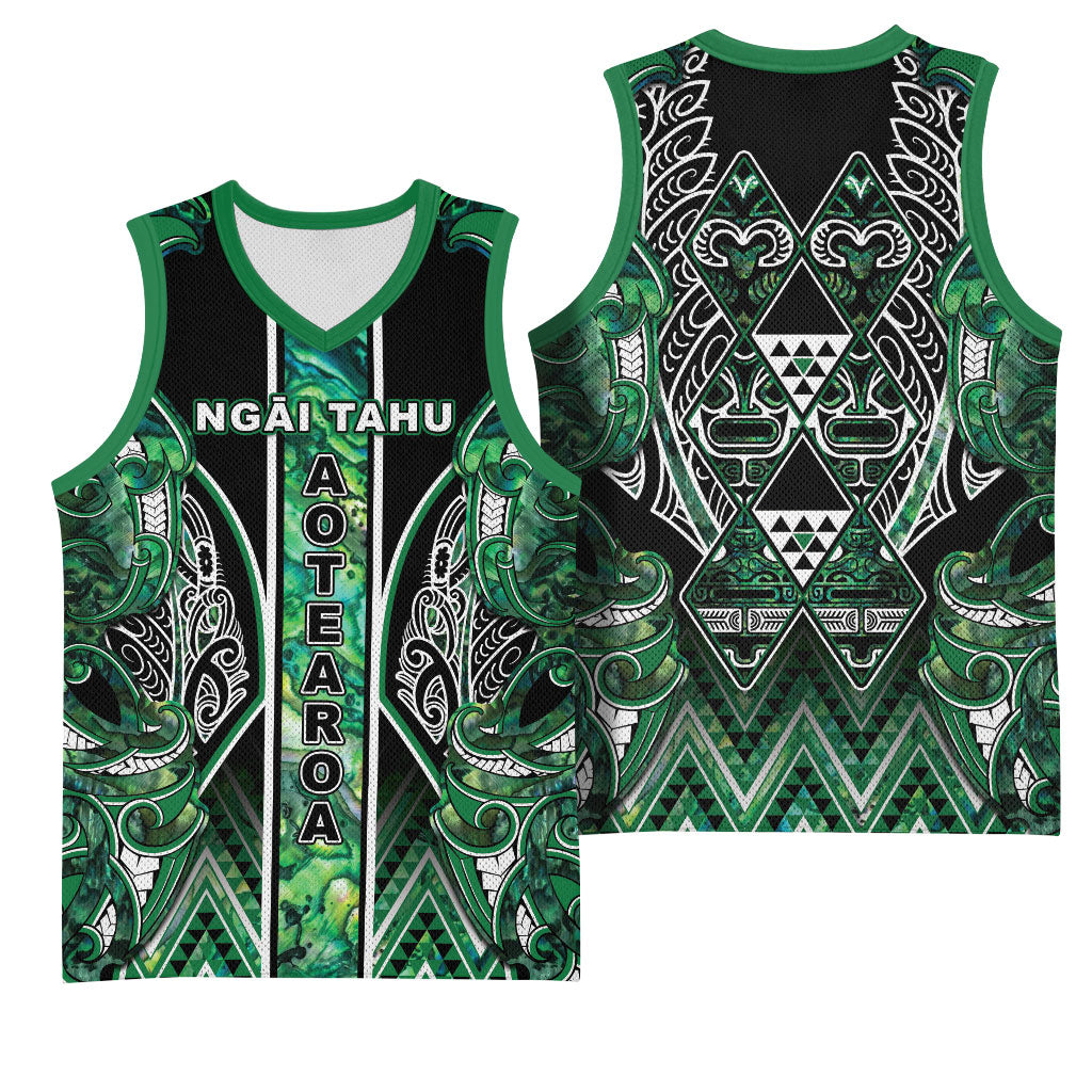 Aotearoa Ngai Tahu Basketball Jersey Maori Tribal Dark Green Paua Shell Pattern DT05 - Polynesian Pride
