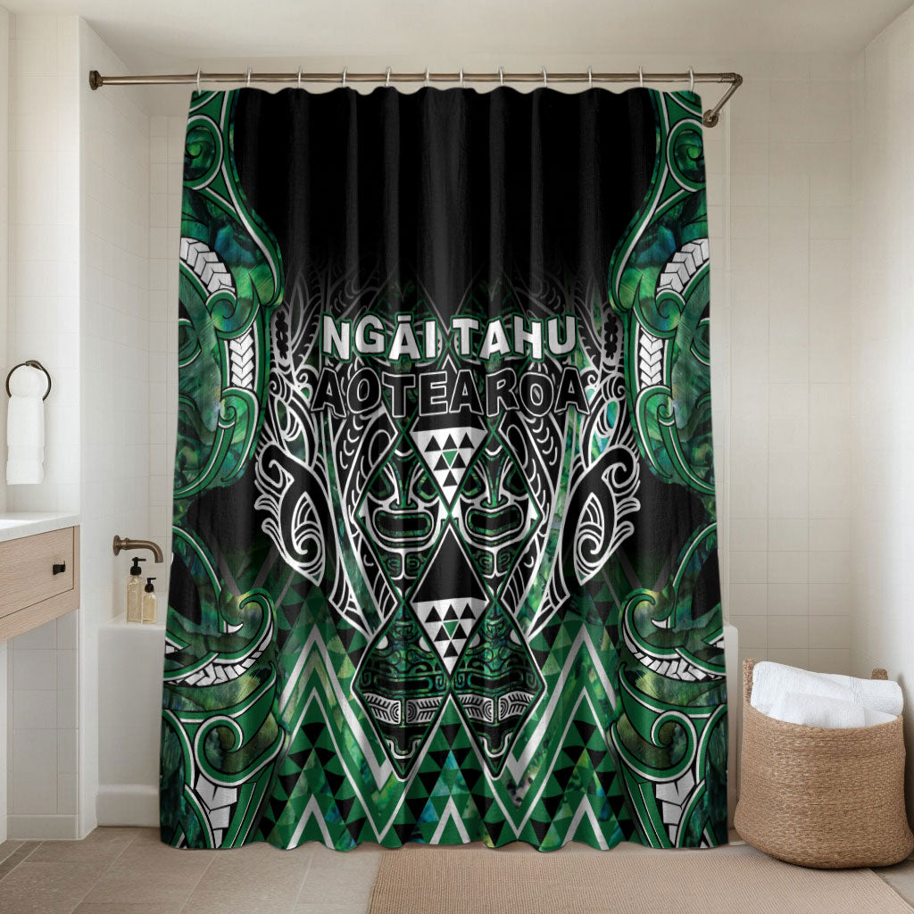Aotearoa Ngai Tahu Bathroom Set Maori Tribal Dark Green Paua Shell Pattern DT05 Shower Curtain Only Green - Polynesian Pride