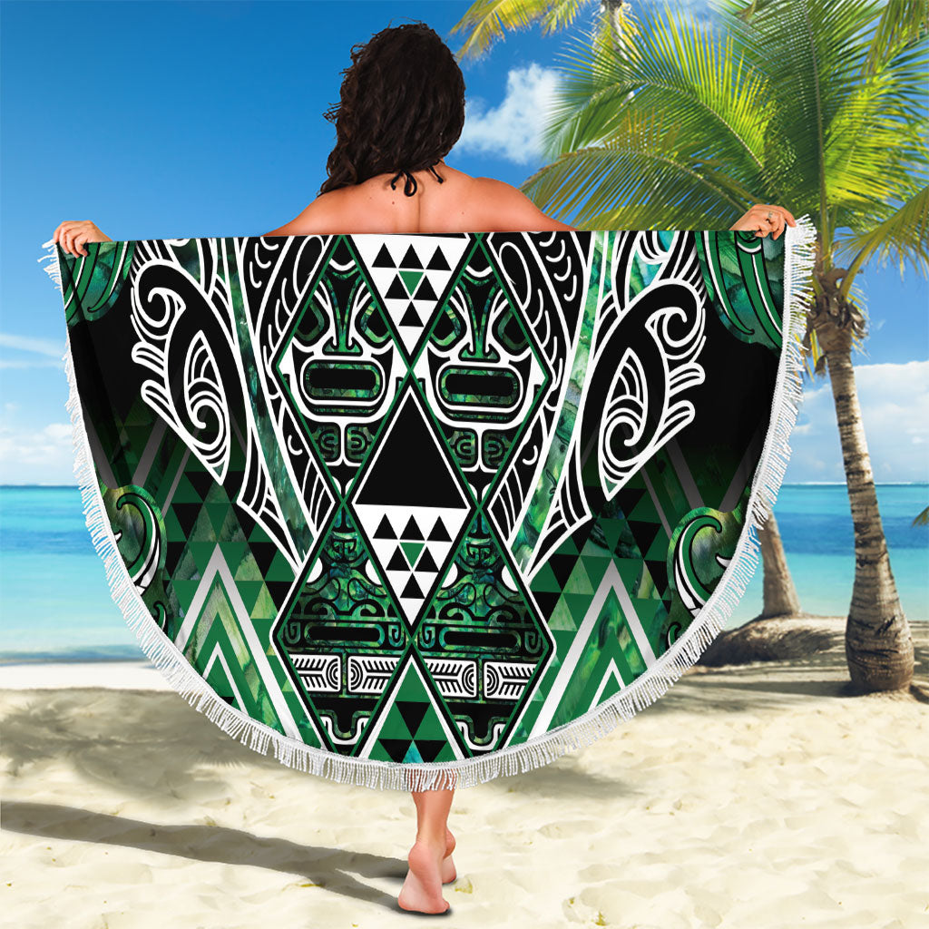 Aotearoa Ngai Tahu Beach Blanket Maori Tribal Dark Green Paua Shell Pattern DT05 - Polynesian Pride