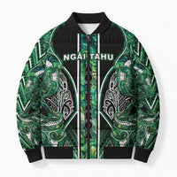 Aotearoa Ngai Tahu Bomber Puffer Jacket Maori Tribal Dark Green Paua Shell Pattern DT05 Unisex Green - Polynesian Pride
