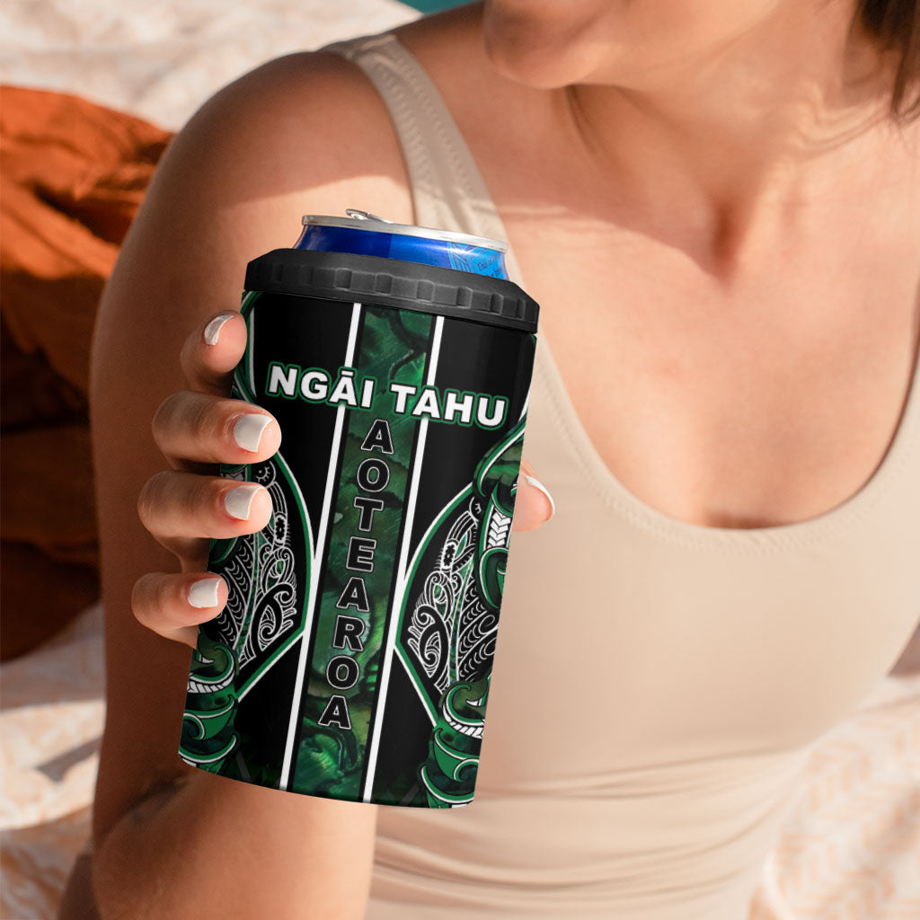 Aotearoa Ngai Tahu 4 in 1 Can Cooler Tumbler Maori Tribal Dark Green Paua Shell Pattern DT05 - Polynesian Pride