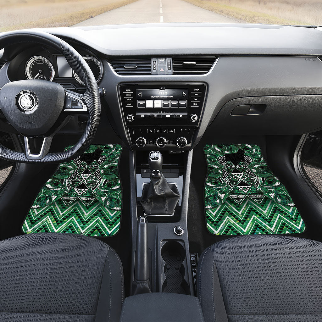 Aotearoa Ngai Tahu Car Mats Maori Tribal Dark Green Paua Shell Pattern DT05 Set 2pcs - Front Green - Polynesian Pride
