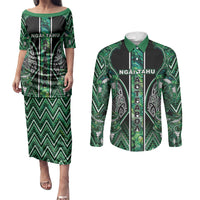 Aotearoa Ngai Tahu Couples Matching Puletasi and Long Sleeve Button Shirt Maori Tribal Dark Green Paua Shell Pattern DT05 Green - Polynesian Pride