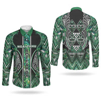 Aotearoa Ngai Tahu Couples Matching Summer Maxi Dress and Long Sleeve Button Shirt Maori Tribal Dark Green Paua Shell Pattern DT05 - Polynesian Pride